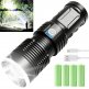 Led Flashlight, 100000 Lumen Super Bright Tactical Flashlights High Lumens with Battery & USB Cable, 3 Modes, Zoomable, Waterproof, Rechargeable Handheld Flashlight for Camping Emergencies