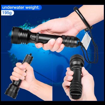 D2000P 2000Lumens Diving Flashlight Head Rotary Switch Scuba Diving Light IPX-8 Waterproof Underwater 150m (Battery Charger and 2pcs 3000mAh 18650 Battery Included)