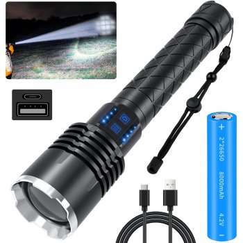 Flashlights High Lumens, Ultra Bright Flash Lights USB Rechargeable, 100000 Lumen Tactical Flashlights - 5 Modes, IP67 Waterproof Zoomable High Power LED Flashlight