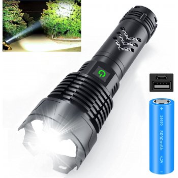 Rechargeable Led Flashlight 120000 High Lumens, Brightest Powerful Handheld Flashlight,Xhp160.2 Type-C Charge Port Zoomable IPX5 Waterproof Super Bright Flashlight with 5 Modes (One 26650 Battery)