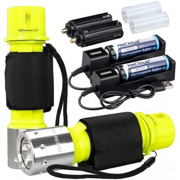 2 Pack Diving Flashlight Underwater LED Scuba Dive Lights Super Bright IPX8 Waterproof 3 Modes for Outdoor Activities with 18650 Rechargeable Battery and Charger