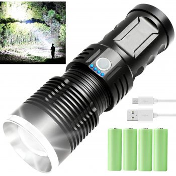Led Flashlight, 100000 Lumen Super Bright Tactical Flashlights High Lumens with Battery & USB Cable, 3 Modes, Zoomable, Waterproof, Rechargeable Handheld Flashlight for Camping Emergencies
