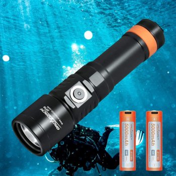 Scuba Diving Light, 3000 Lumen Underwater Flashlight with 6 Degrees Narrow Beam, IP68 Waterproof Night Dive Torch with Battery Indicator, 2Pcs 21700 Rechargeable Battery Included