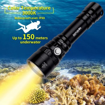 5 Modes 1000 Lumens Underwater Submersible Torch Max 150m/164yd Included 1x 18650 Battery and Charger