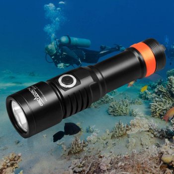 Scuba Dive Light, 1300 Lumens, 8 Degrees Narrow Beam Angle, Titanium Alloy Side Button Switch, 2 Lighting Modes, with USB Battery, Battery Indicator, for Underwater 150 Meters Diving